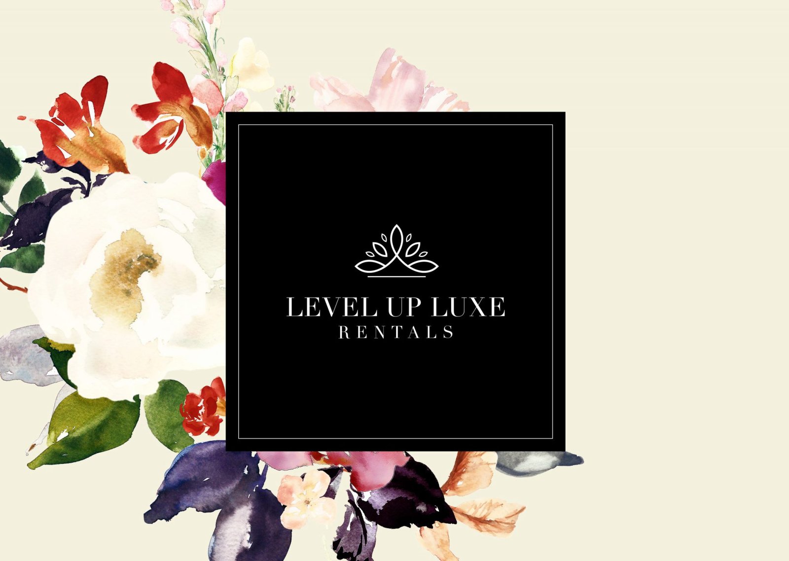 Level Up Luxe Rentals lockup with floral artwork