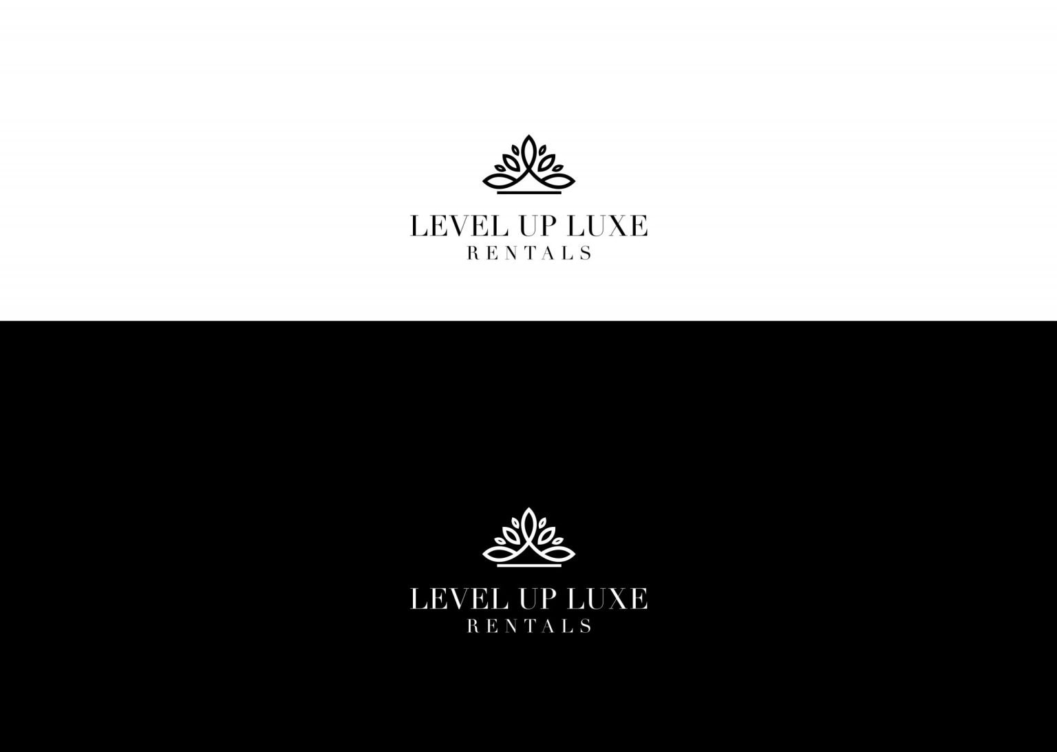 Level Up Luxe Rentals logo in black and white